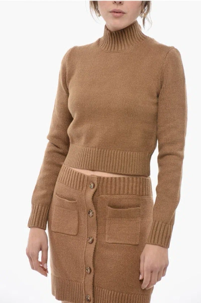 Burberry Turtleneck Cotton Blend Crop Sweater In Brown
