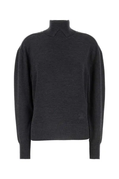 Burberry Wool Sweater With High Neckline And Ribbed Cuffs In Grey