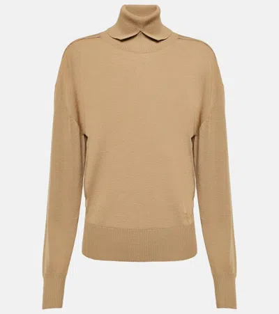 Burberry Turtleneck Wool Top In Beige