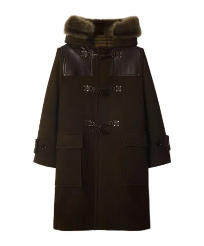 Burberry Tweed Coat With Horn Buttons In Camp