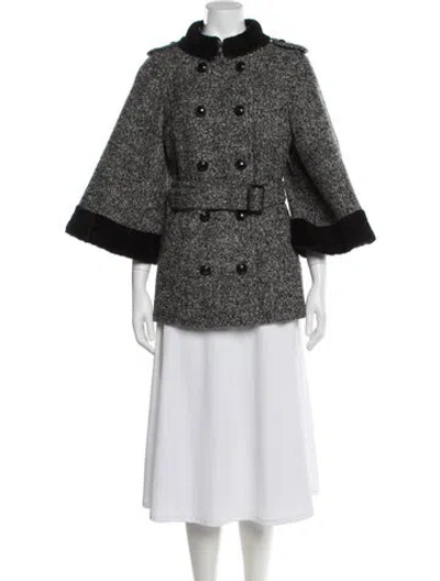 Pre-owned Burberry Tweed Pattern Fur Jacket In Gray