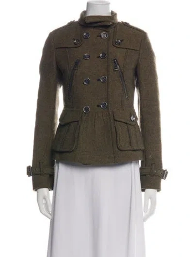 Pre-owned Burberry Tweed Pattern Jacket In Green