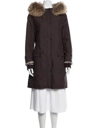 Pre-owned Burberry Tweed Pattern Parka In Brown