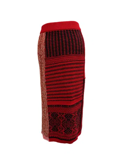 Pre-owned Burberry Tweed Pattern Skirt In Red