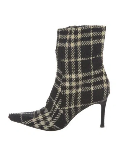 Pre-owned Burberry Tweed Plaid Print Boots In Black