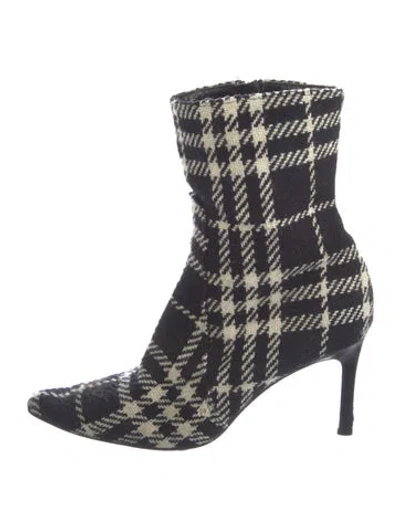 Pre-owned Burberry Tweed Plaid Print Boots In Black