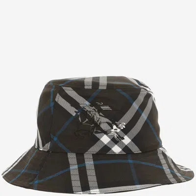 Burberry Twill Bucket Hat With Check Pattern In Red