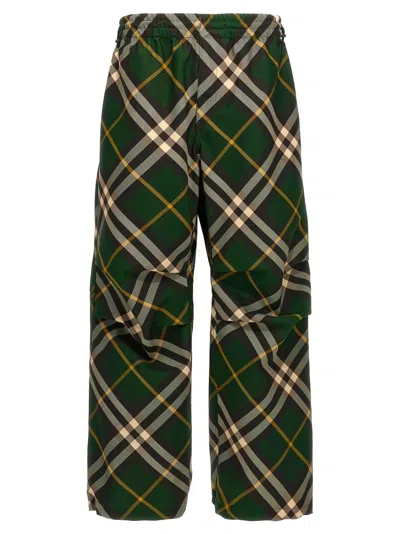 Burberry Twill Pants Featuring Renowned Check Print In Green