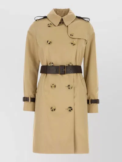 Burberry Twill Trench Coat Long Sleeves Belted In White