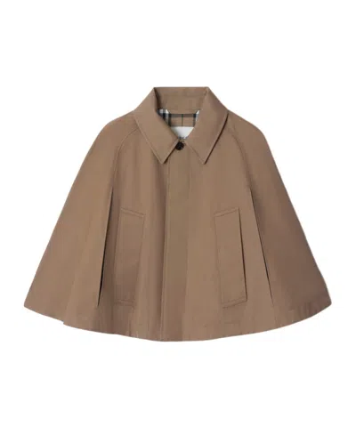 BURBERRY BURBERRY SHORT SLIT SLEEVED TWILL-WEAVE CAPE