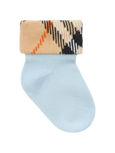 Burberry Babies' Two-piece Cotton-blend Socks Set In Blue