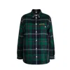 Burberry Embroidered Logo Check Wool Overshirt Dark Viridian Green In Green