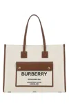 Burberry Medium Beige Leather Tote Handbag For Women With Horseferry Print In A1395