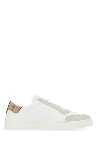 Burberry Two-tone Leather And Suede Sneakers In Neutralwhite