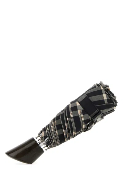 Burberry Um Check Compact Umbrel In Black