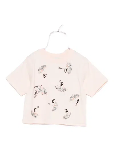 Burberry Babies' Umbrella Print Cotton Top In Pink