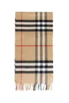 Burberry Soft Checked Cashmere Scarf With Fringed Edges In Beige