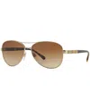 Burberry Eyewear Aviator Frame Sunglasses In Gold Light,brown Gradient Polar