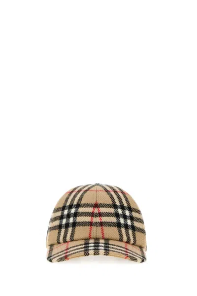 Burberry Unisex Wool Check Baseball Cap In Brown