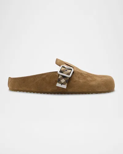 Burberry Urchin Calf Suede Slide Clogs In Brown