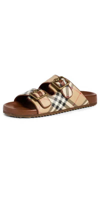 Burberry Urchin Checkered Sandals Archive Beige Ip Check In Brown