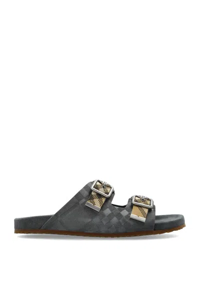 Burberry Check Suede Urchin Sandals In Gray