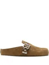 Burberry Suede Slippers With Buckle Detail And Textured Finish In Brown