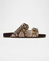 Burberry Urchin Python-printed Leather Dual Buckle Slide Sandals In Brown