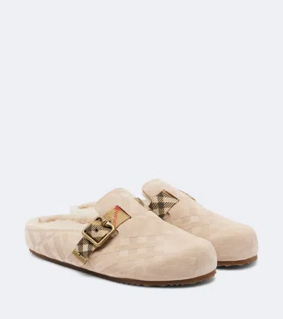 Burberry Urchin Shearling-lined Suede Clogs In Sand