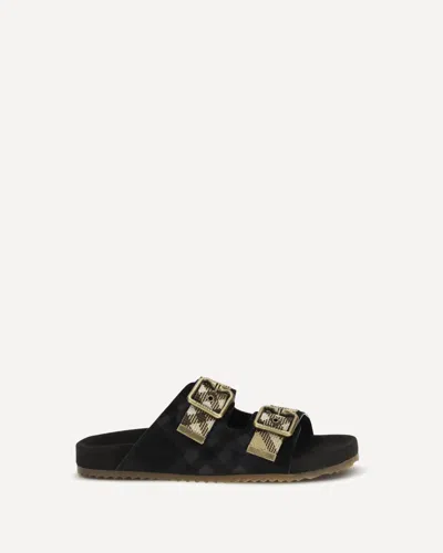 Burberry Urchin Suede And Check Canvas Sandals In Black