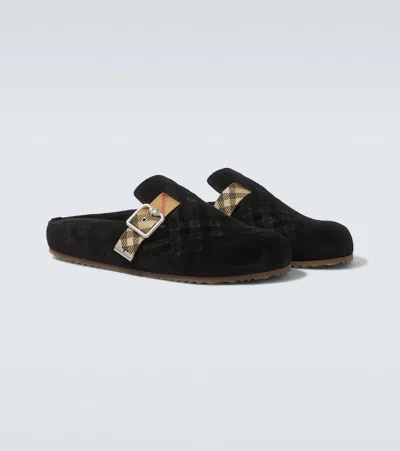 Burberry Strap Patterned Round Toe Rubber Sole Slip-on In Brown