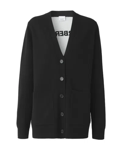 Burberry V-neck Button-fastening Cardigan In Black