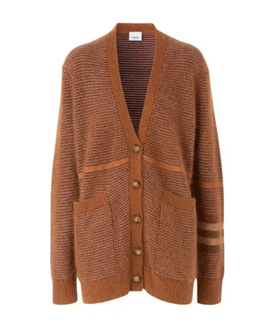 Burberry V-neck Buttoned Cardigan In Brown