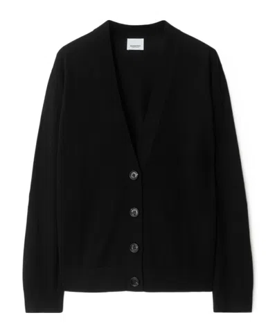 Burberry V-neck Knitted Cardigan In Black