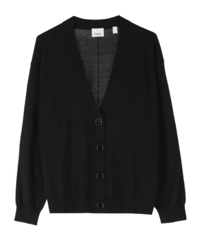 Burberry V-neck Knitted Cardigan In Black