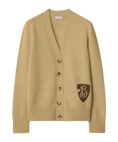 Burberry V-neck Knitted Cardigan In Sand-colored