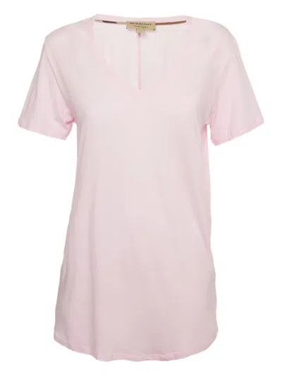 Pre-owned Burberry V-neck Logo T-shirt In Pink