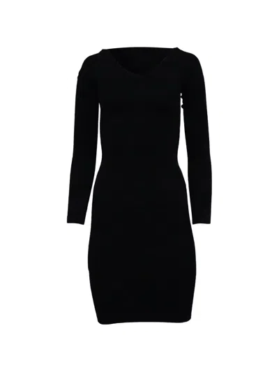 Pre-owned Burberry V-neck Long-sleeves Midi Dress In Black
