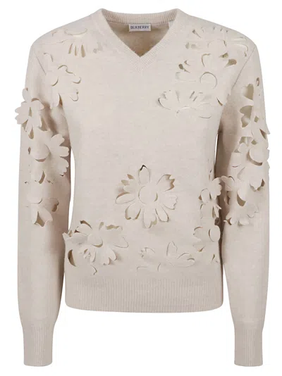 BURBERRY V-NECK PERFORATED RIB SWEATER