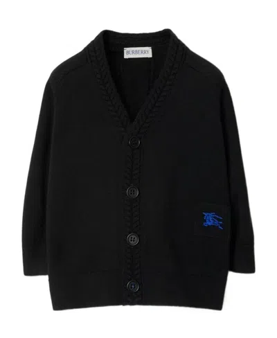 Burberry V-neck Wool Cardigan In Black