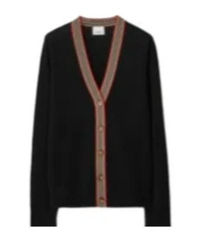 Burberry V-neck Wool Knitted Cardigan In Black