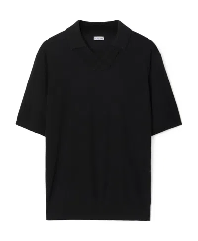 Burberry V-neck Wool Polo Shirt In Black