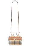 Burberry Women Beige Crossbody Bag With Adjutable And Removable Shoulder Strap And All-over Check Mo In Brown