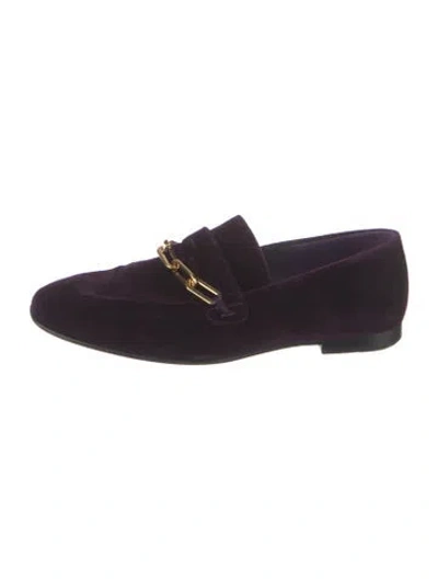 Pre-owned Burberry Velvet Chain-link Accents Loafers In Purple