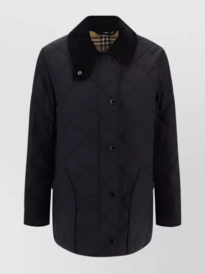 Burberry Velvet Collar Button Jacket In Black