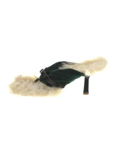 Pre-owned Burberry Velvet Colorblock Pattern Slides In Green