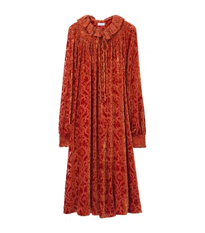 Burberry Velvet Devoré Midi Dress In Red