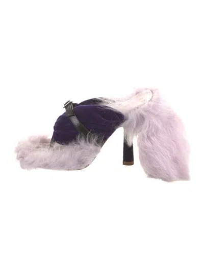 Pre-owned Burberry Velvet Faux Fur Trim Slides In Purple