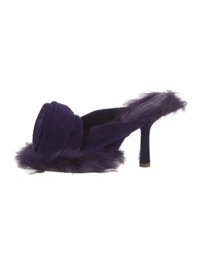 Pre-owned Burberry Velvet Faux Fur Trim Slides W/ Tags In Purple