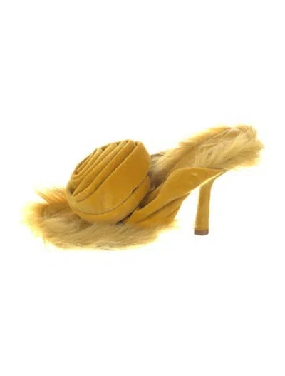 Pre-owned Burberry Velvet Floral Print Slides In Yellow
